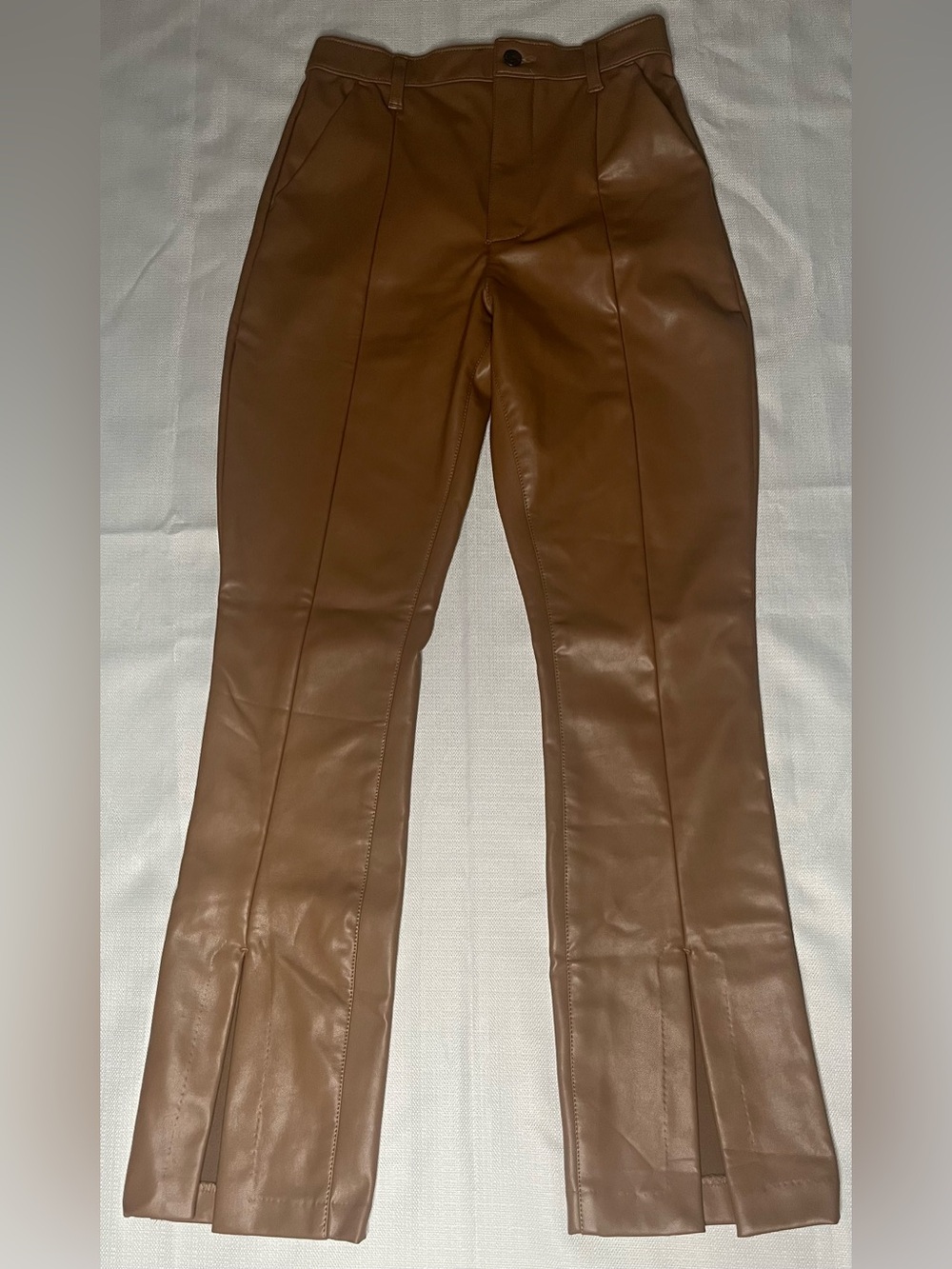 Abercrombie & Fitch Camel Faux Leather Bootcut Pants Split Hem High Rise 70s
